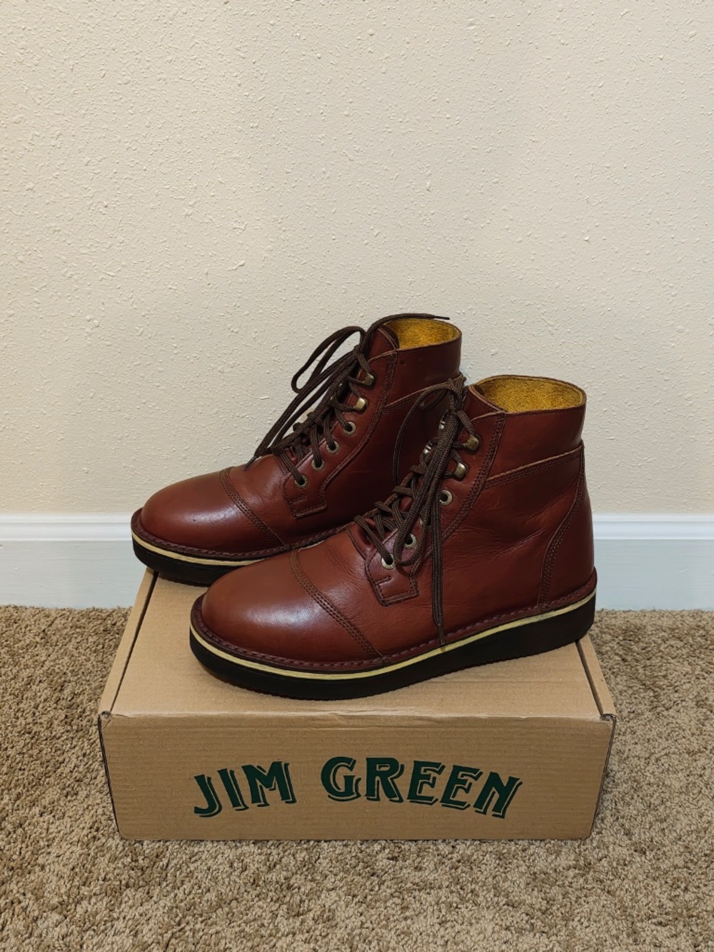 Jim Green Numzaan Walnut Veg Tan Boots Vibram 2021 Sole Mens Size 10.5